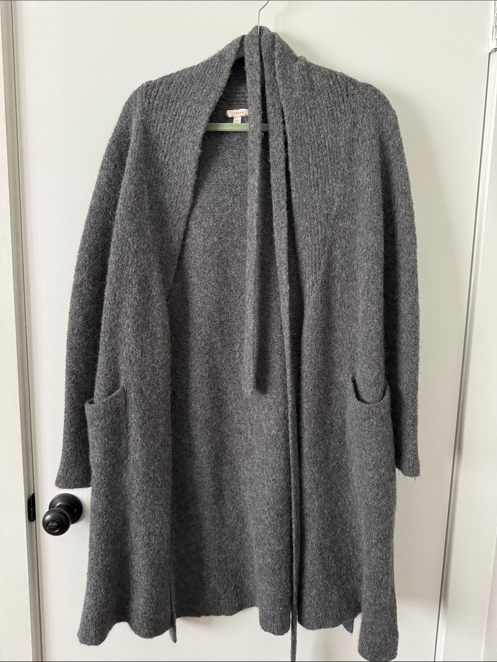 Cuyana Gray Open-Front Long Knit Baby Alpaca Cardigan
